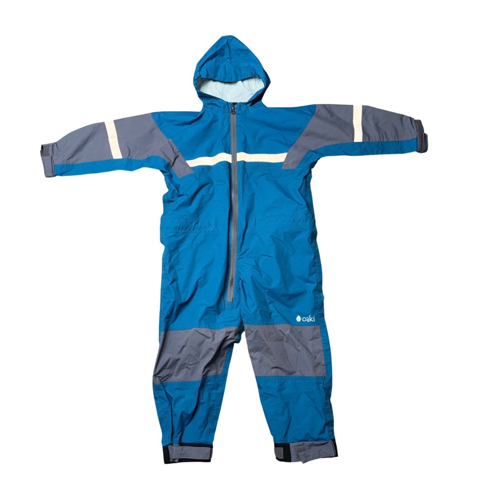 Oaki Rain Suit Kids Size 6/7 Blue Fair Waterproof One Piece Hooded Reflective